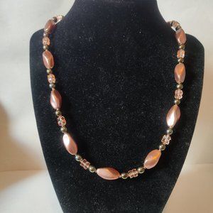 Beaded dusty pink and brown necklace